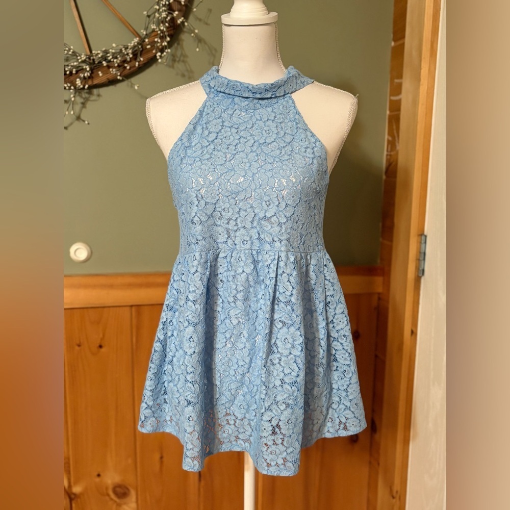 Zara Light Blue Lace Halter Blouse NWT size XS
